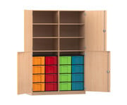 Flexeo® Schrank 16 große Boxen 6 Fächer Mittelwand 4 Halbtüren 1