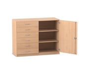 Flexeo® Schrank 6 kleine Schubladen 3 Fächer rechts 1 Tür Breite 126 4 cm 1