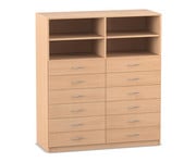 Flexeo® Schrank 12 kleine Schubladen 4 Fächer Mittelwand Breite 126 4 cm 1