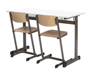 Zweier Schülertisch L Fuß mit Drahtkorbablagen 6