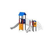 Spielgerät mit zwei Rutschen und Kletterbrücke 5