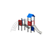 Spielgerät mit zwei Rutschen und Kletterbrücke 7