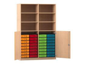Flexeo® Schrank, 32 kleine Boxen, 6 Fächer, Mittelwand, 2 Halbtüren
