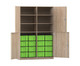 Flexeo® Schrank 16 große Boxen 6 Fächer Mittelwand 4 Halbtüren 4