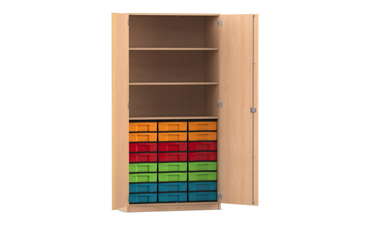 Flexeo® Schrank, 24 kleine Boxen, 3 Fächer, 2 Türen