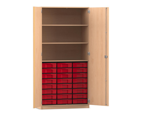 Flexeo® Schrank, 24 kleine Boxen, 3 Fächer, 2 Türen