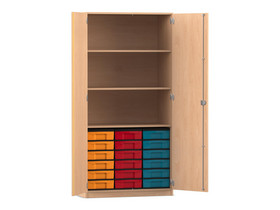 Flexeo® Schrank, 18 kleine Boxen, 3 Fächer, 2 Türen