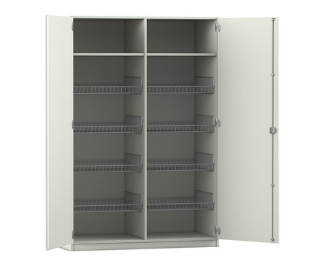 Flexeo® Sportschrank 8 Gitterkörbe 2 Fächer oben