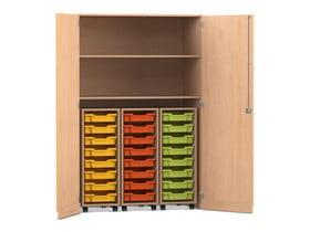 Flexeo® Garagenschrank PRO, 3 Rollcontainer, 24 Boxen Gr. S, 2 Fächer