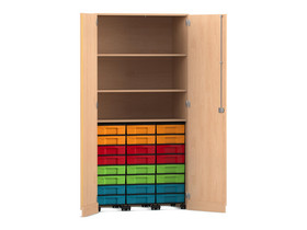 Flexeo® Garagenschrank, 3 Fächer, 3 Rollcontainer, 24 kleine Boxen