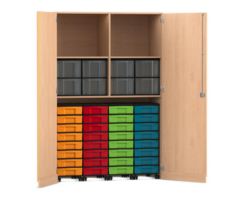 Flexeo® Garagenschrank 2 Fächer 4 Rollcontainer 32 kleine und 8 große Boxen
