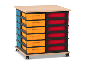 Flexeo® Fahrbares Containersystem mit Ablage, 24 kleine Boxen