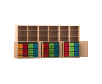 Flexeo® Systemschrankwand 96 kleine Boxen 18 Fächer 6 Halbtüren