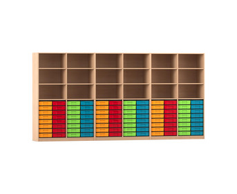 Flexeo® Systemschrankwand 96 kleine Boxen 18 Fächer