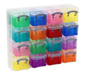 Really Useful Sortierboxen bunt 16 Stück im Transparentschuber 1