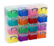 Really Useful Sortierboxen bunt, 16 Stück im Transparentschuber
