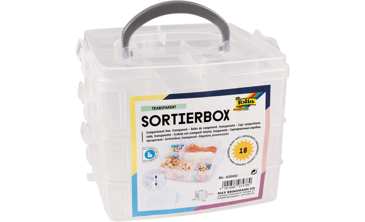 Sortierbox, transparent, mit bis zu 18 Fächern | betzold.at
