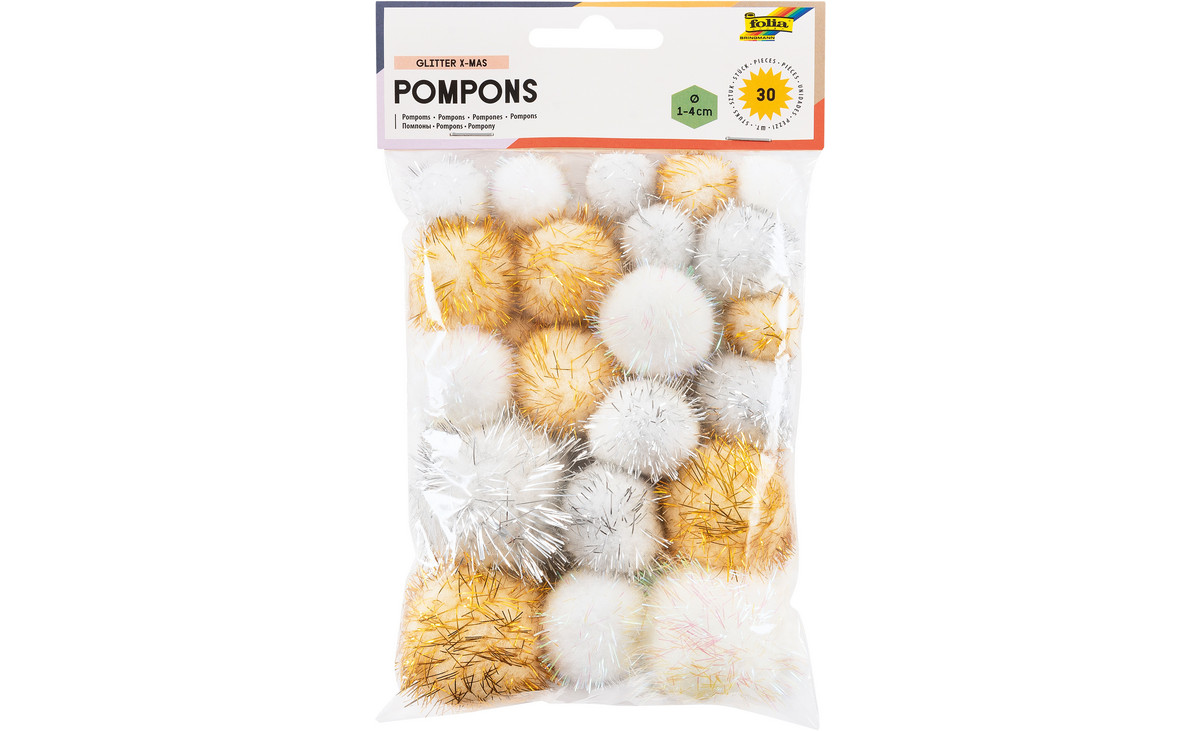 folia Glitzer-Pompons „Weihnachten“, 30 Stück