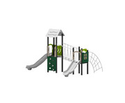 Spielgerät mit zwei Rutschen und Kletterbrücke 1