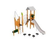 Spieltürme mit Kletterbrücke Rutsche und Rutschstange Massivholz 1