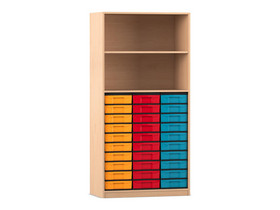 Flexeo® Regal, 3 Reihen, 30 kleine Boxen, 2 Fächer oben
