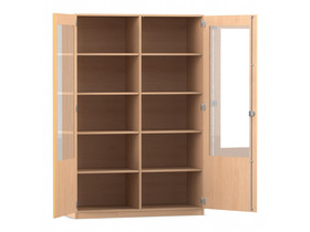 Flexeo® Schrank, 10 Fächer, 2 verglaste Türen, Mittelwand, Breite 126,4 cm