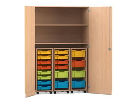 Flexeo® Garagenschrank PRO, 3 Rollcontainer, 18 Boxen Gr. S und M, 2 Fächer