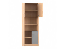 Flexeo® Kombi-Schrank, unten Rollladen, oben Drehtür = 6 Ordnerhöhen