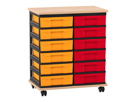 Flexeo® Fahrbares Containersystem mit Ablage, 12 kleine Boxen