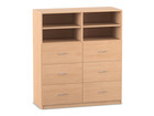 Flexeo® Schrank 6 große Schubladen 4 Fächer Mittelwand Breite 126 4 cm