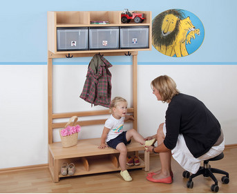 Garderobenschrank für 4 Kinder mit 4 Boxen