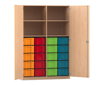 Flexeo® Schrank 20 große Boxen 4 Fächer Mittelwand 2 Türen