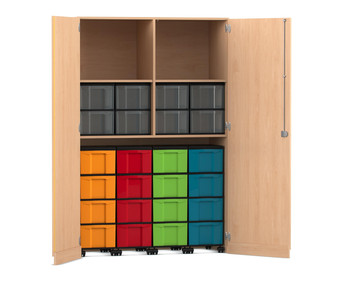 Flexeo® Garagenschrank 2 Fächer 4 Rollcontainer 24 große Boxen
