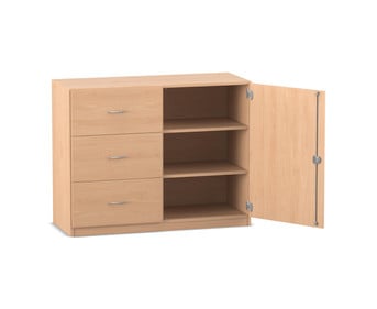 Flexeo® Schrank 3 großen Schubladen 3 Fächer rechts 1 Tür Breite 126 4 cm