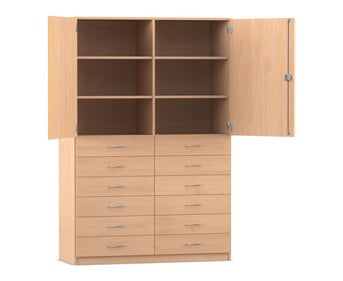 Flexeo® Schrank 12 große Schubladen 6 Fächer Mittelwand 2 Türen