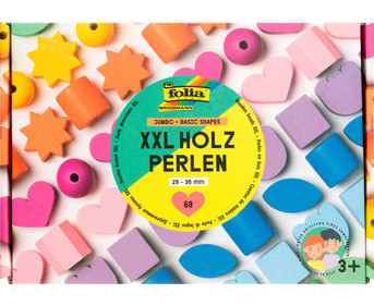 folia Holzperlen XXL Basic shapes 68 teilig
