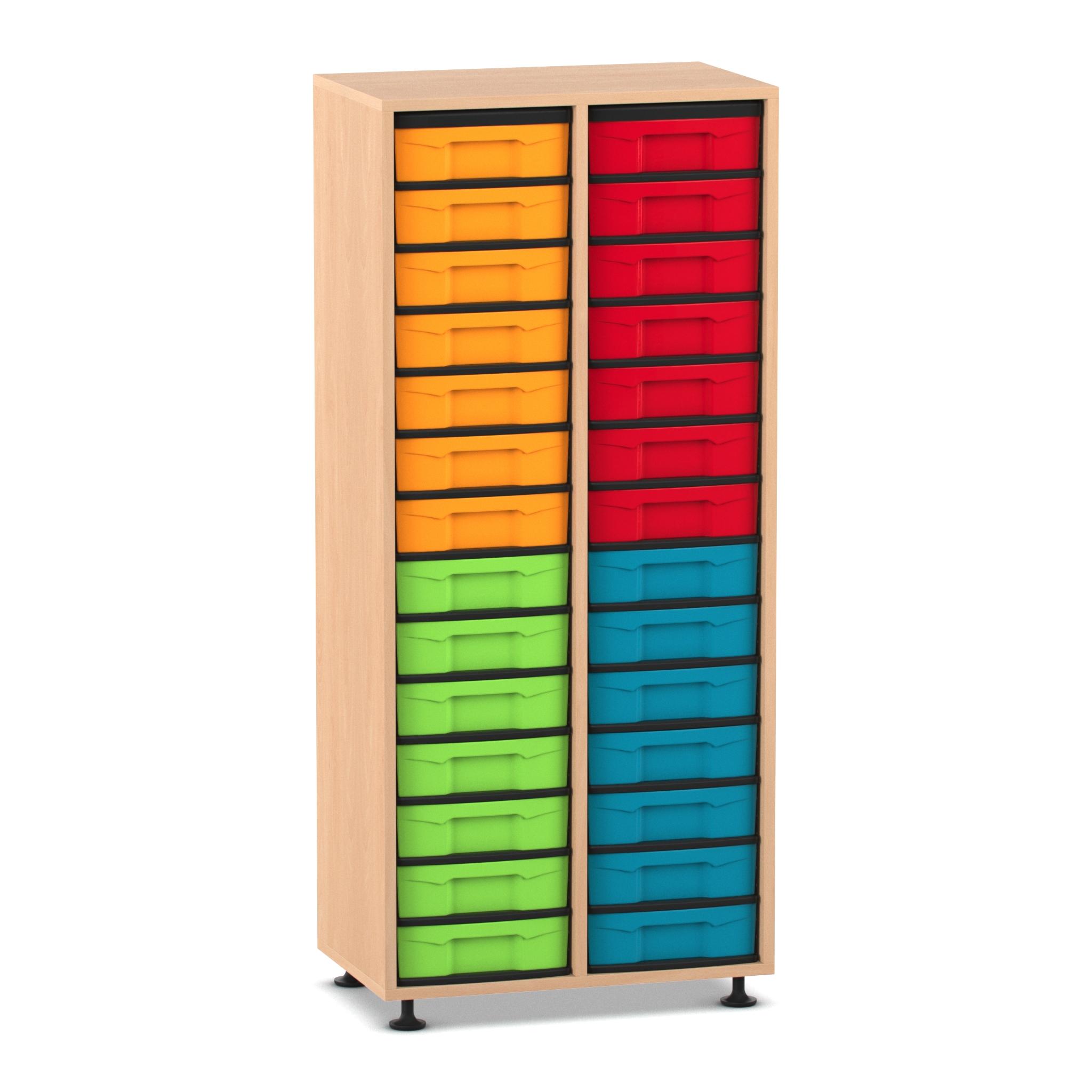 Flexeo Regal, 2 Reihen, 28 kleine Boxen HxBxT: 151,8 x 66,5 Flexeo Regal mit 2 Reihen, 3 Fächern und 8 kleinen Boxen