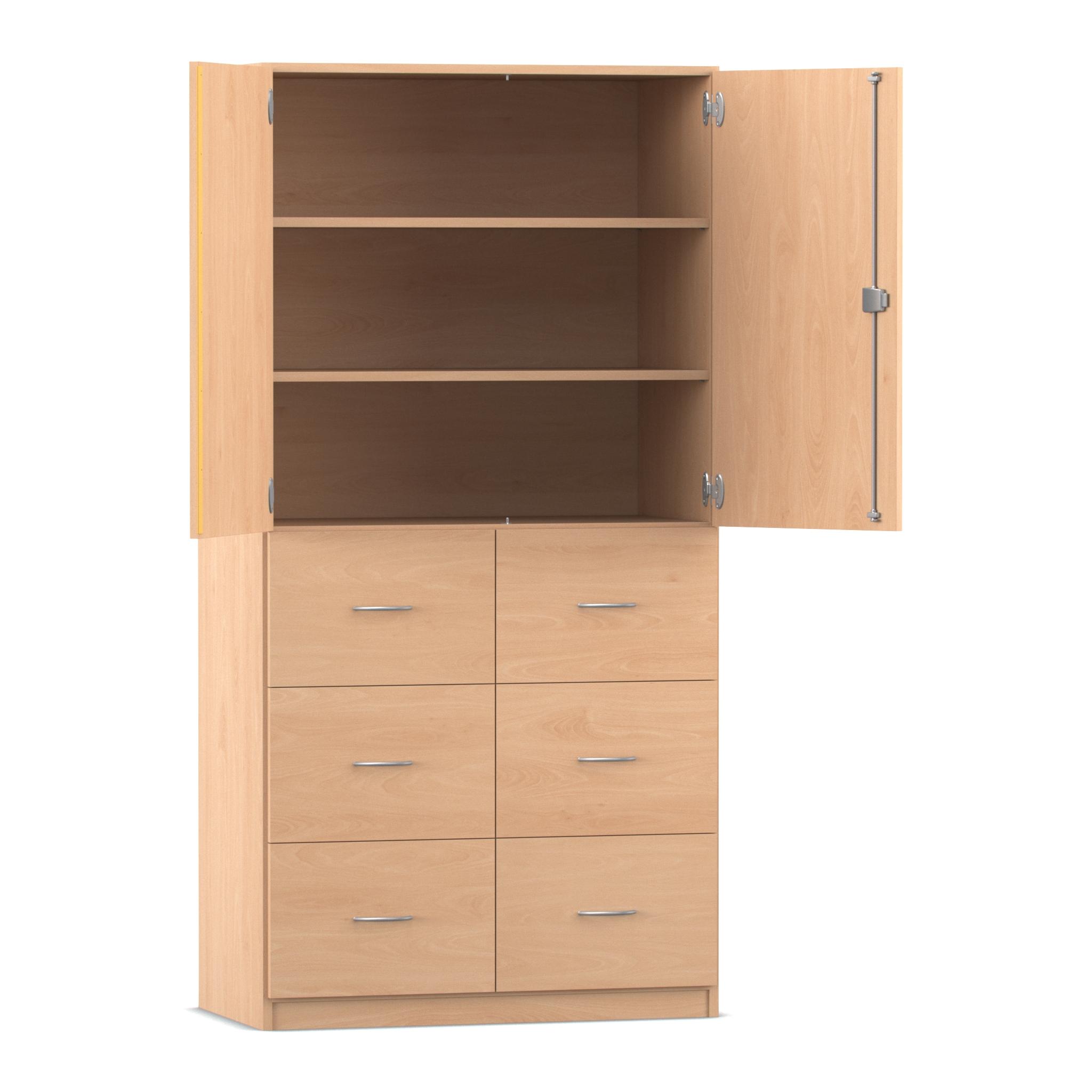 Flexeo® Hochschrank mit 3 Fächern, 6 großen Schubladen und Türen